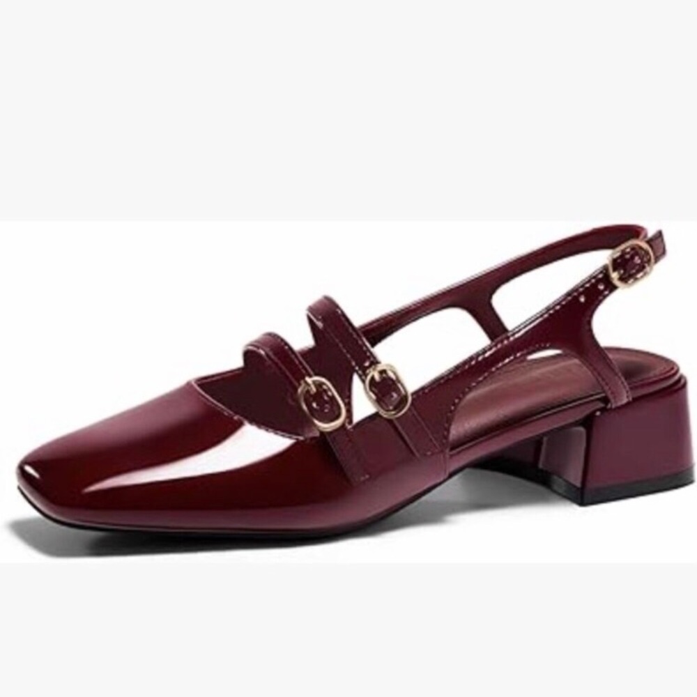 Mary Jane Chunky Low Heel Slingback Pumps Closed Square Toe new